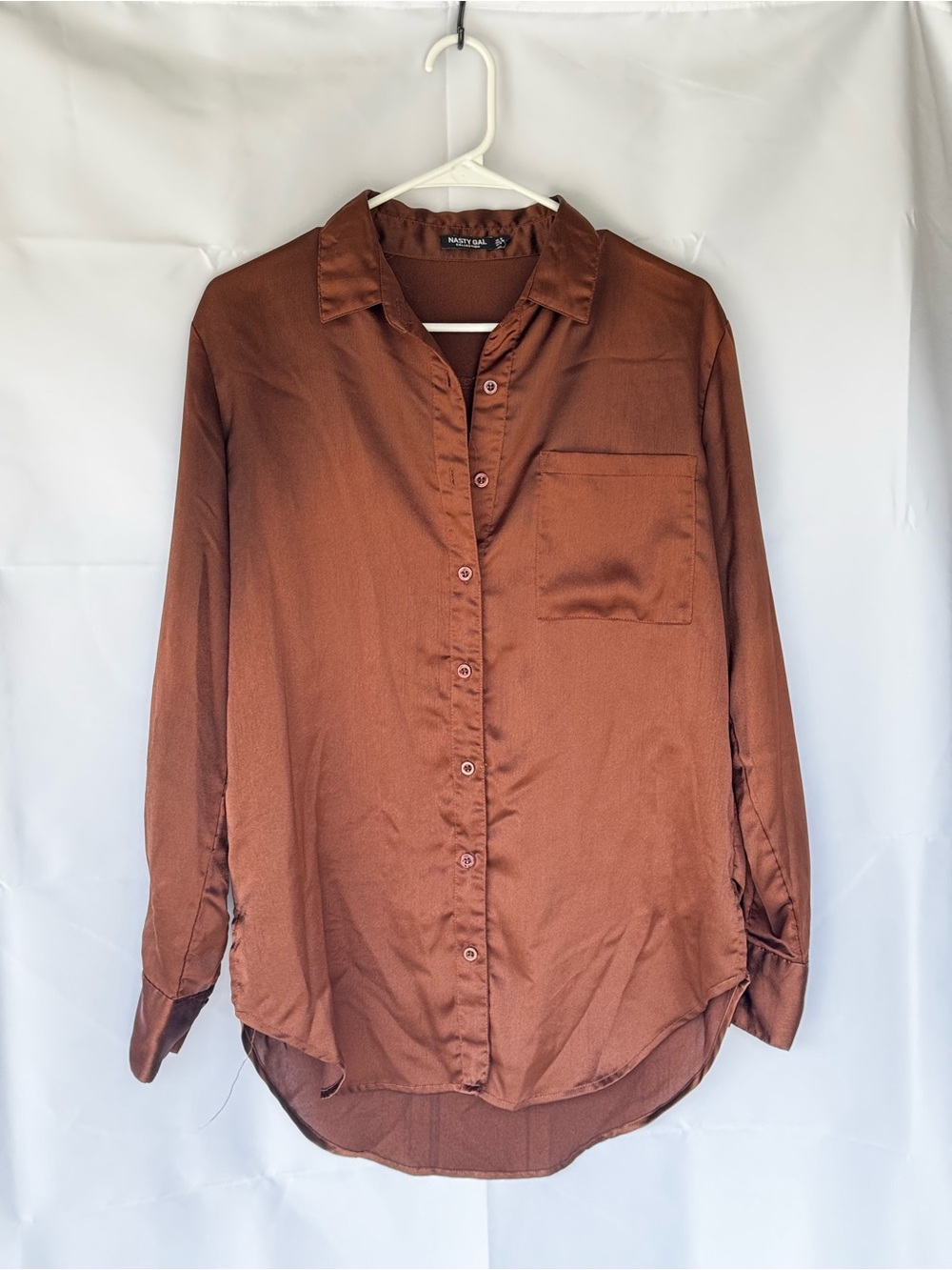 Nasty Gal Rust Brown Satin Button-Up Blouse